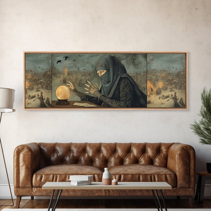 The Midnight Fortune Teller, Northern Renaissance Horror, Extra Wide Wall Art, Dark Halloween Decor, Canvas Print
