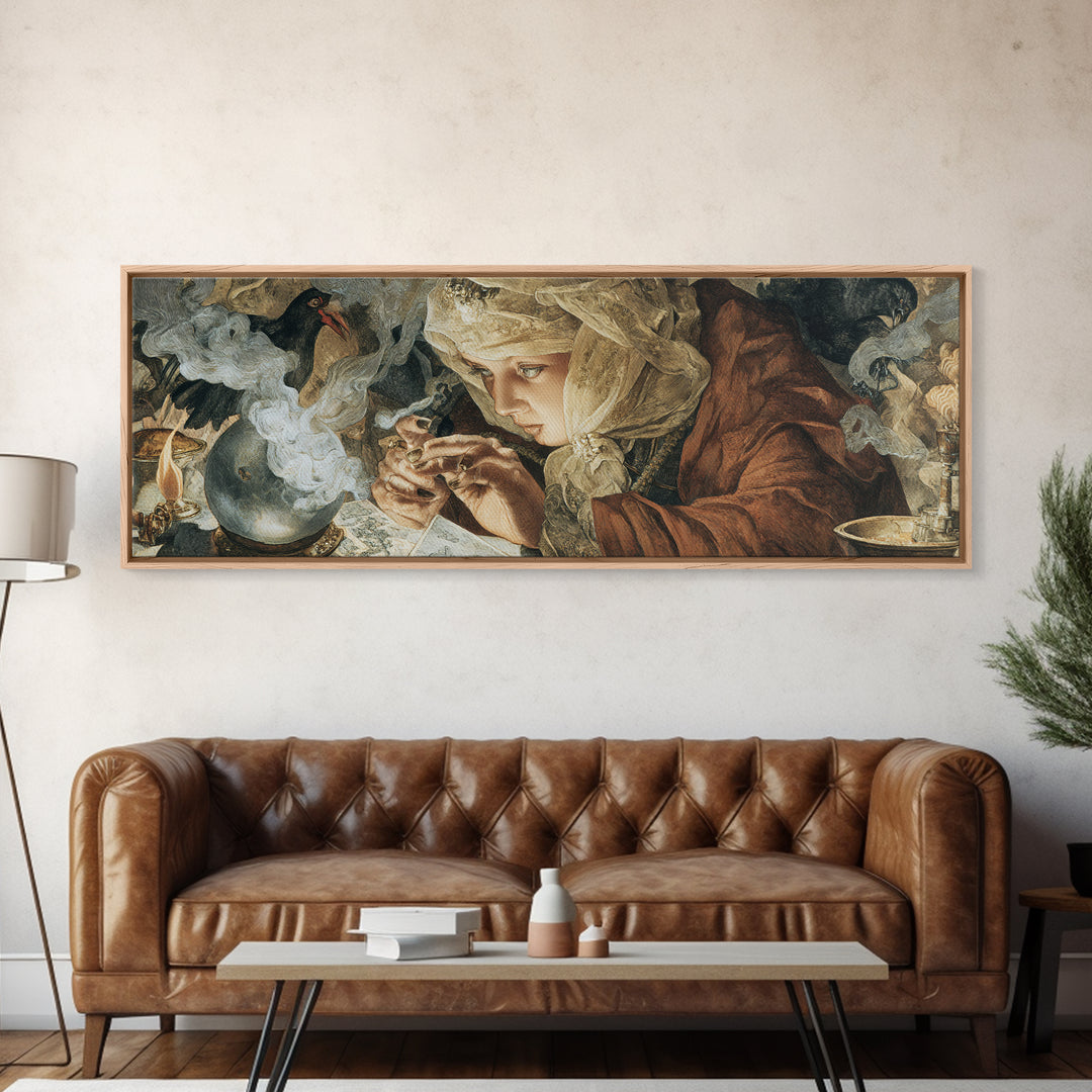 The Midnight Fortune Teller, Dark Renaissance Art, Extra Wide Wall Art, Gothic Horror Wall Art, Canvas Print, Halloween Wall Art