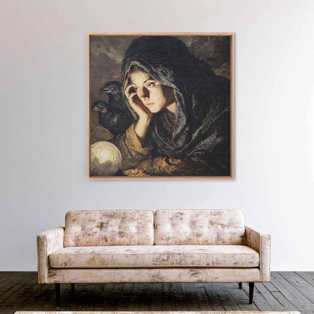 The Midnight Fortune Teller, Baroque Witchcraft Art, Square Wall Art, Macabre Wall Art, Canvas Print, Halloween Wall Art