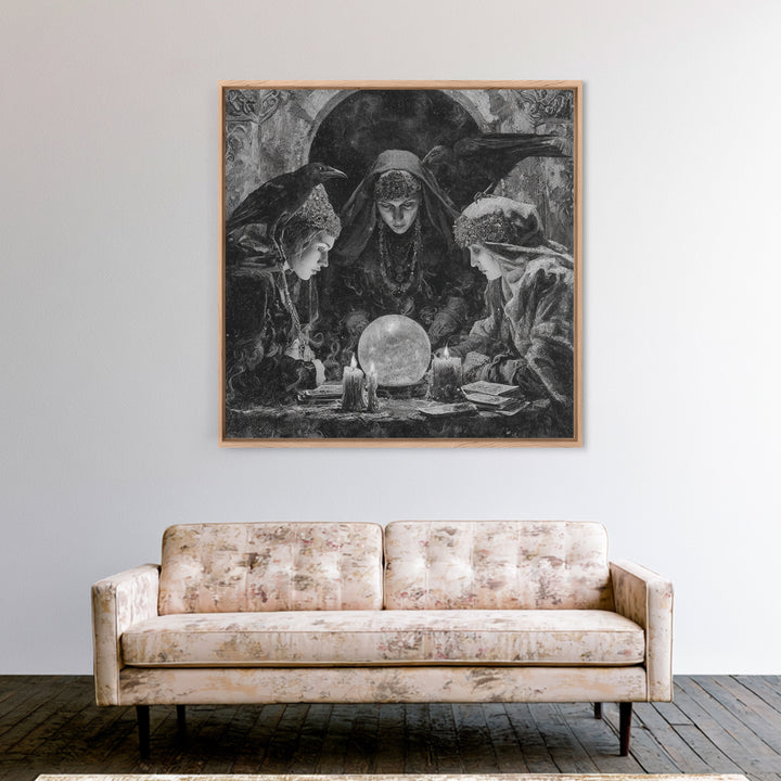 The Midnight Fortune Teller, Dark Romantic Horror Art, Square Wall Art, Macabre Wall Art, Canvas Print, Halloween Wall Art