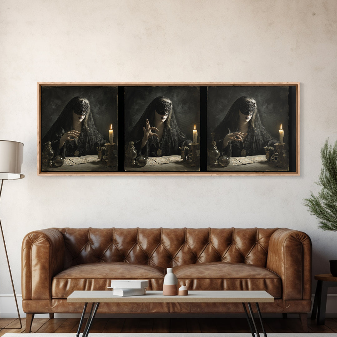 The Midnight Fortune Teller, Gothic Nightmare Art, Extra Wide Wall Art, Dark Halloween Decor, Canvas Print, Halloween Wall Art