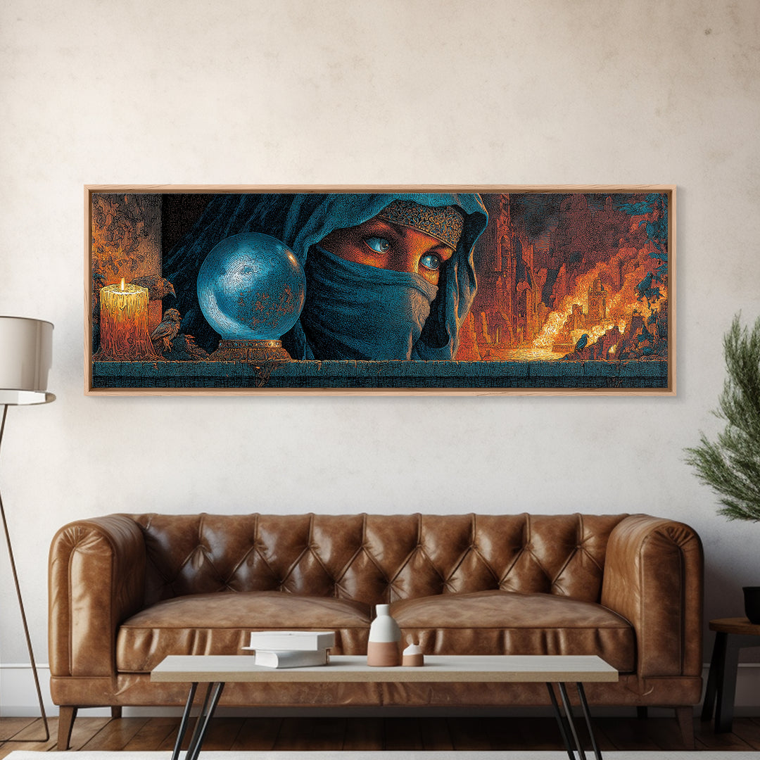 The Midnight Fortune Teller, Apocalyptic Romantic Art, Extra Wide Wall Art, Dark Halloween Decor, Canvas Print, Halloween Wall Art