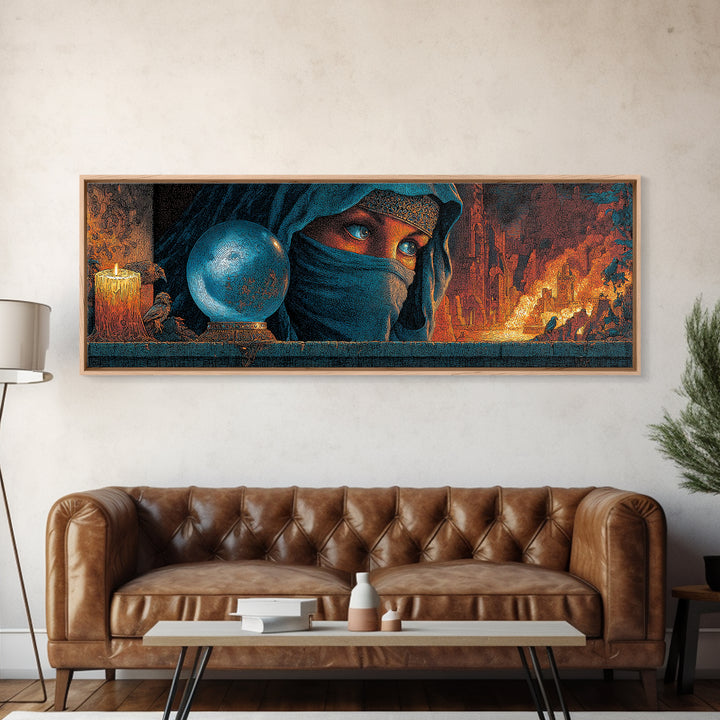 The Midnight Fortune Teller, Apocalyptic Romantic Art, Extra Wide Wall Art, Dark Halloween Decor, Canvas Print, Halloween Wall Art