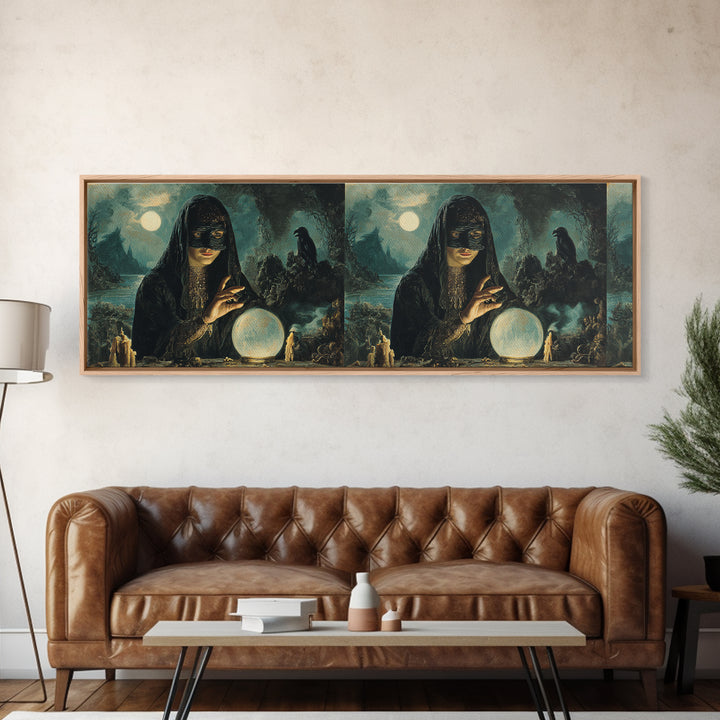 The Midnight Fortune Teller, Symbolist Gothic Landscape, Extra Wide Wall Art, Dark Fantasy Wall Art, Canvas Print, Halloween Wall Art