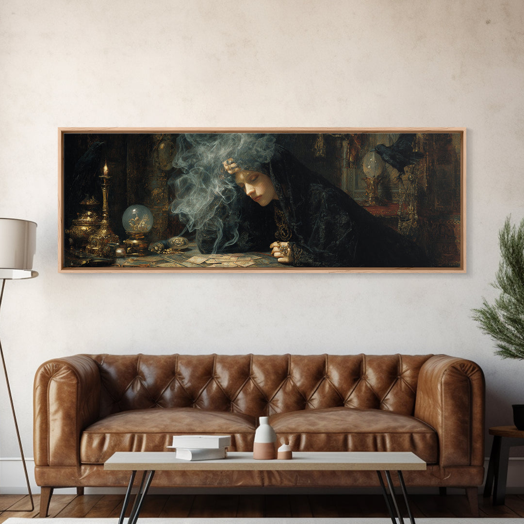The Midnight Fortune Teller, Ornate Symbolist Art, Extra Wide Wall Art, Gothic Horror Wall Art, Canvas Print, Halloween Wall Art