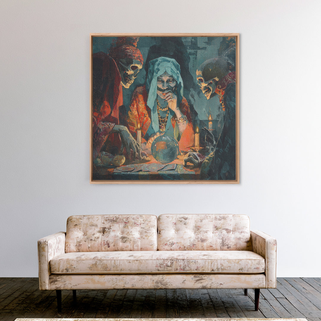 The Midnight Fortune Teller, Decadent Gothic Art, Square Wall Art, Dark Fantasy Wall Art, Framed Canvas Print, Halloween Wall Art