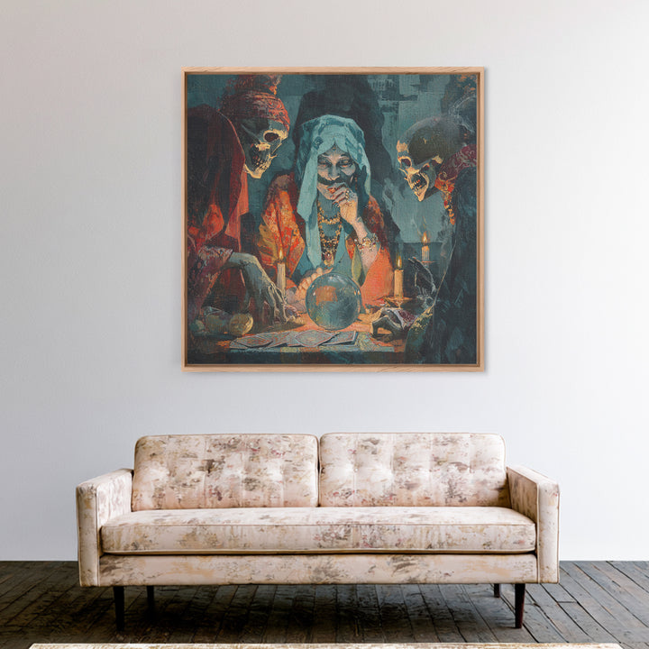 The Midnight Fortune Teller, Decadent Gothic Art, Square Wall Art, Dark Fantasy Wall Art, Framed Canvas Print, Halloween Wall Art