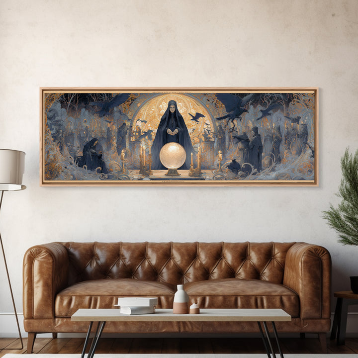 The Midnight Fortune Teller, Symbolist Death Art, Extra Wide Wall Art, Macabre Wall Art, Canvas Print, Halloween Wall Art