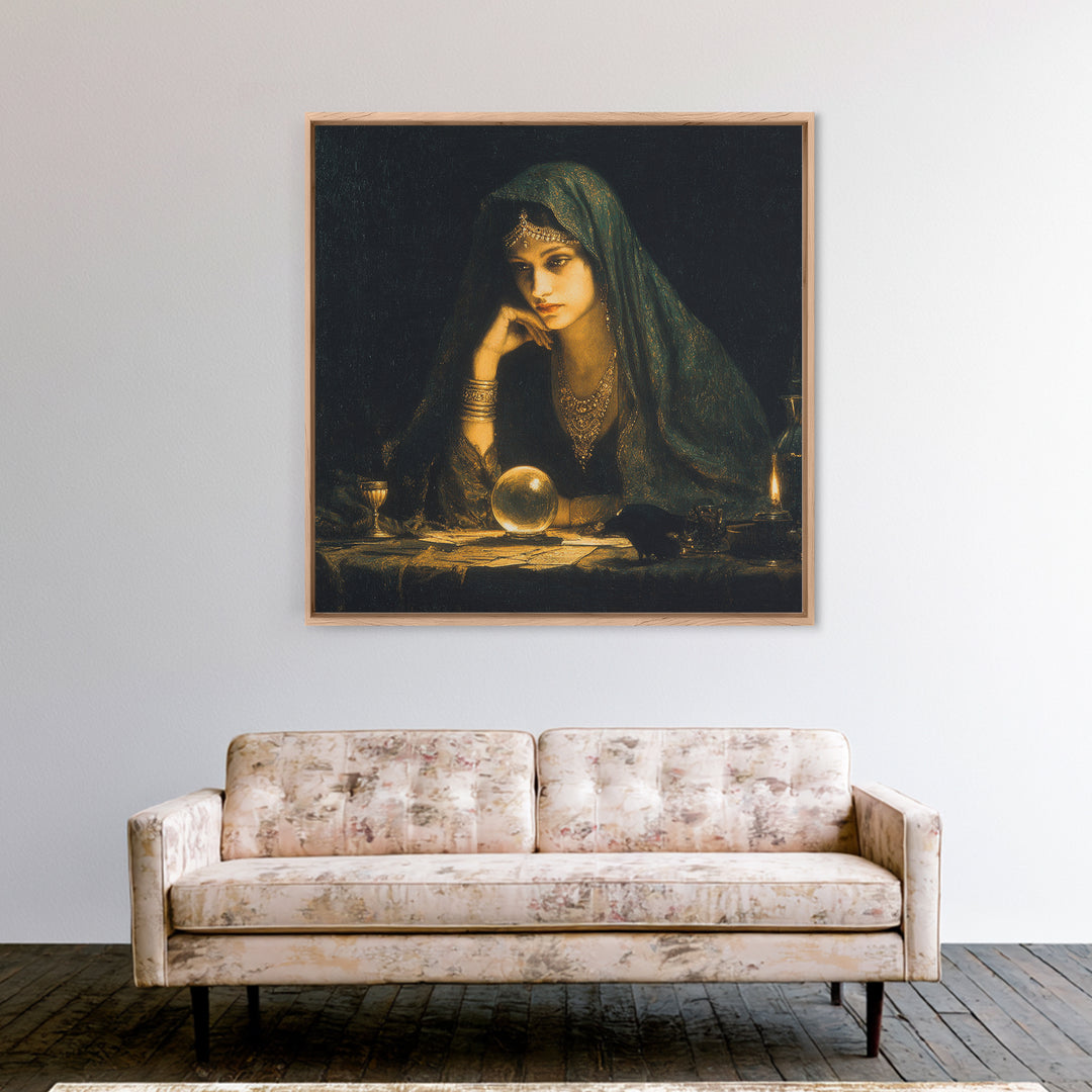 The Midnight Fortune Teller, Dark Symbolist Art, Square Wall Art, Dark Fantasy Wall Art, Canvas Print, Halloween Wall Art