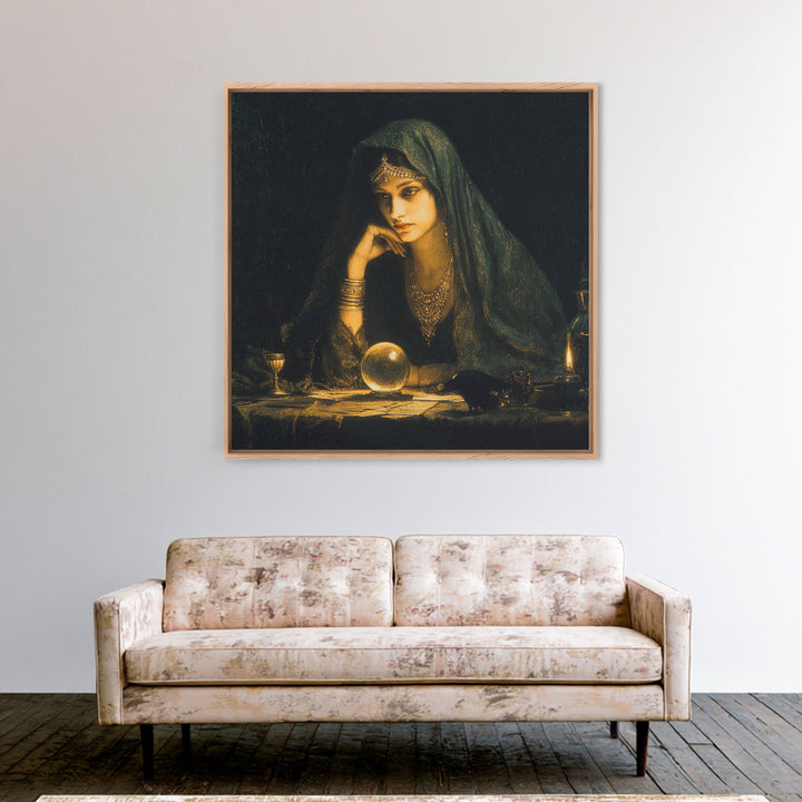 The Midnight Fortune Teller, Dark Symbolist Art, Square Wall Art, Dark Fantasy Wall Art, Canvas Print, Halloween Wall Art