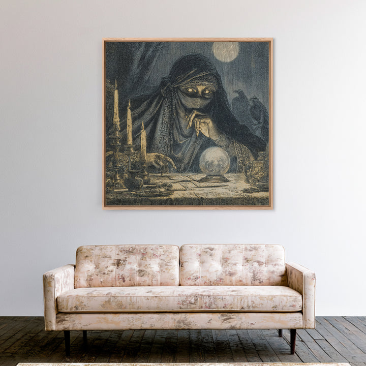 The Midnight Fortune Teller, Expressionist Nightmare Art, Square Wall Art, Gothic Horror Wall Art, Canvas Print, Halloween Wall Art