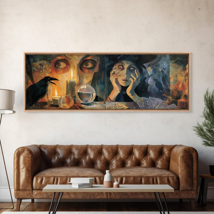 The Midnight Fortune Teller, Expressionist Gothic Art, Extra Wide Wall Art, Macabre Wall Art, Canvas Print, Halloween Wall Art