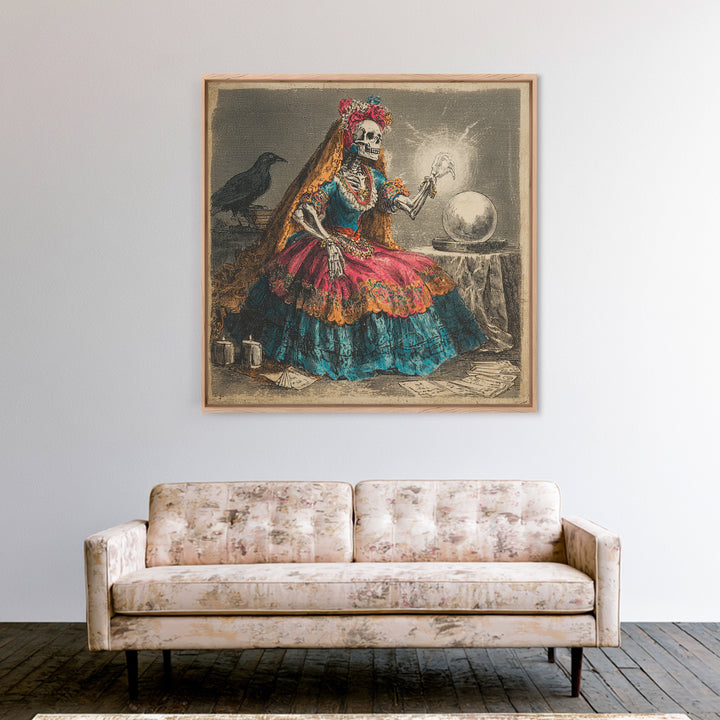 The Midnight Fortune Teller, Macabre Folk Print Art, Square Wall Art, Gothic Horror Wall Art, Framed Canvas Print