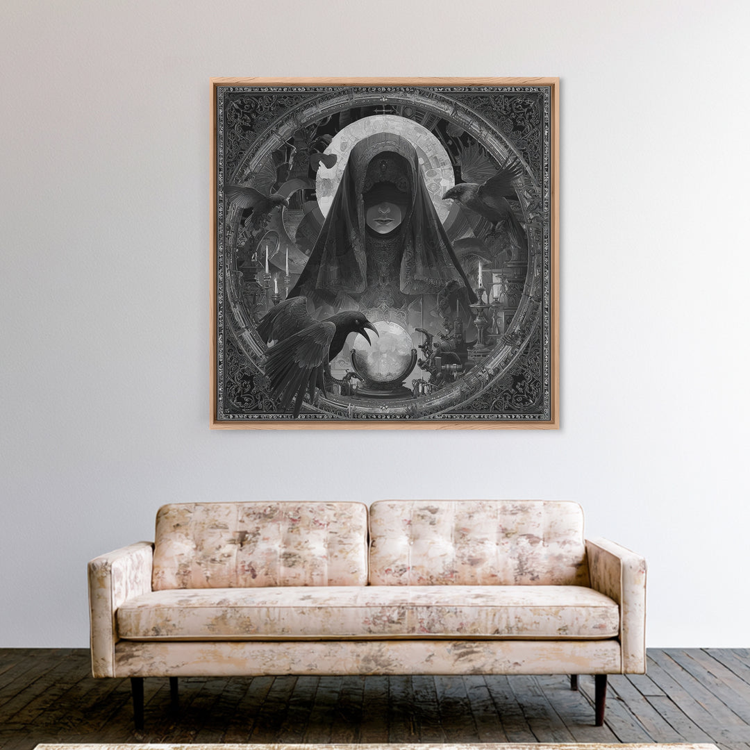 The Midnight Fortune Teller, Biomechanical Horror Art, Square Wall Art, Dark Halloween Decor, Canvas Print, Halloween Wall Art