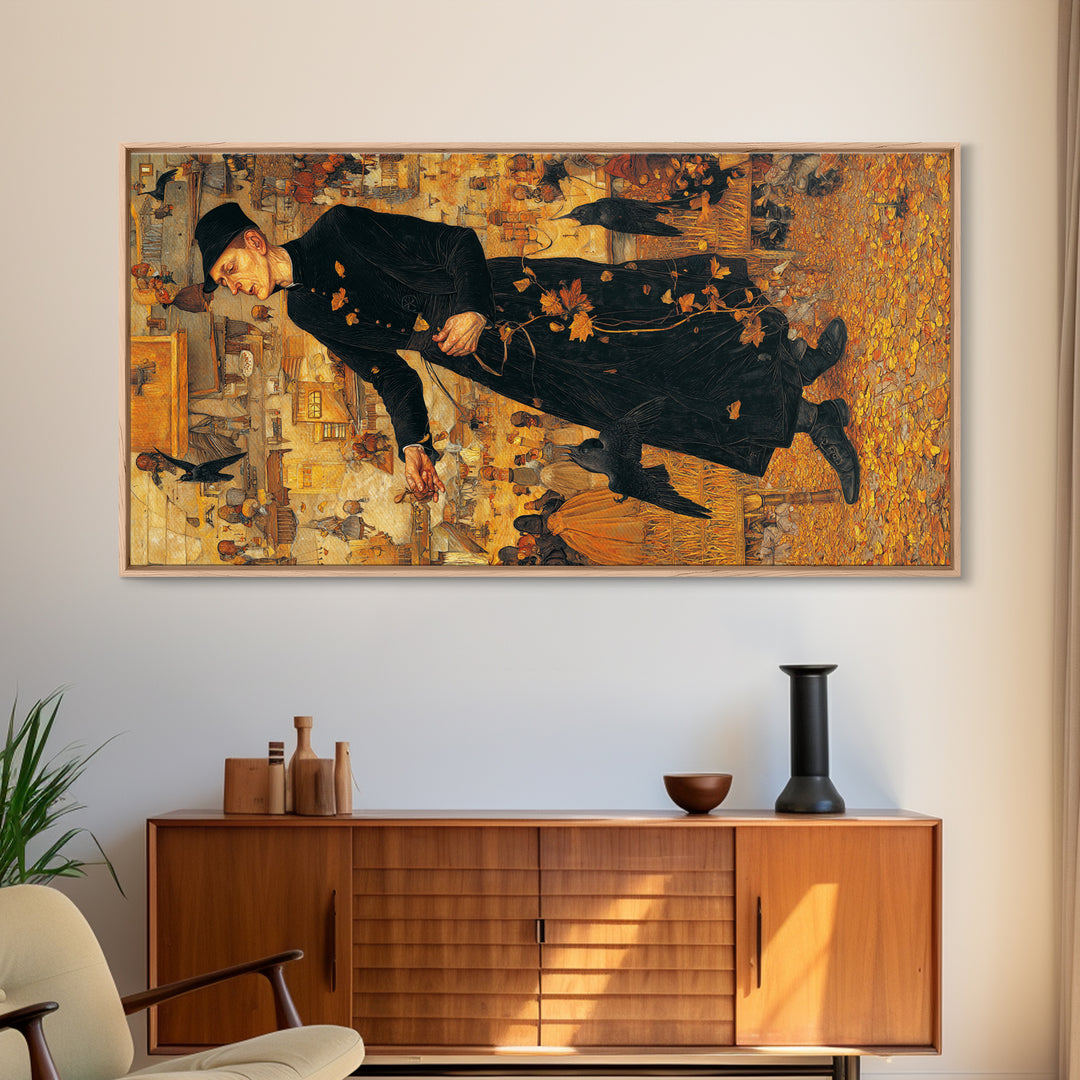 The Sinister Undertaker, Northern Renaissance Horror, Wide Panoramic Art, Macabre Wall Art, Canvas Print, Halloween Wall Art