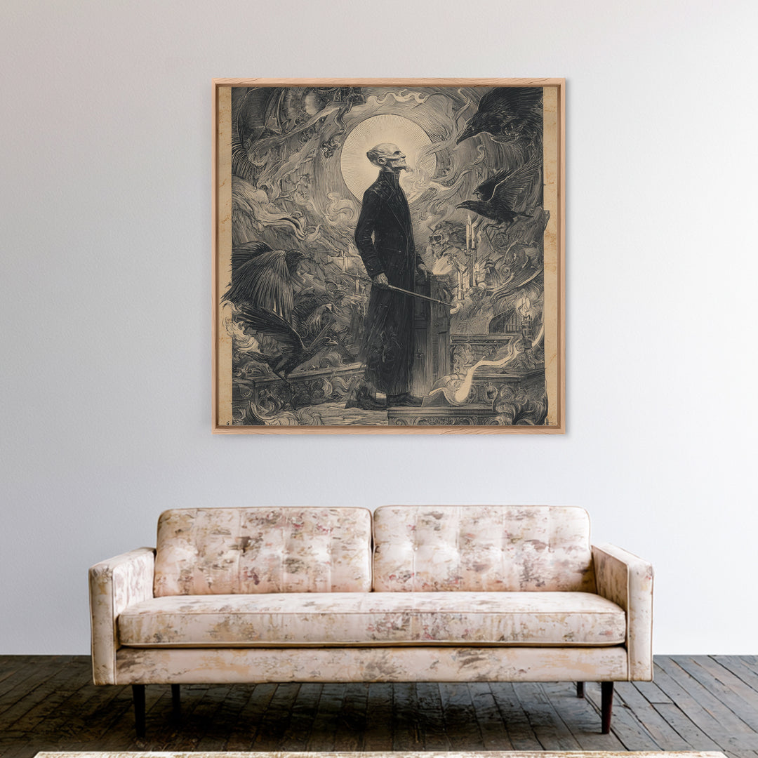 The Sinister Undertaker, Renaissance Engraving Art, Square Wall Art, Macabre Wall Art, Canvas Print, Halloween Wall Art, Spooky Wall Decor