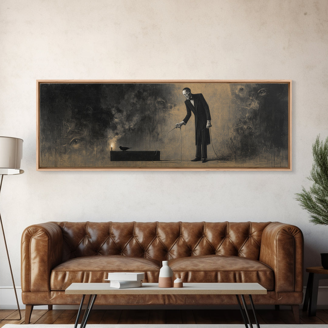 The Sinister Undertaker, Symbolist Dream Art, Extra Wide Wall Art, Macabre Wall Art, Canvas Print, Halloween Wall Art