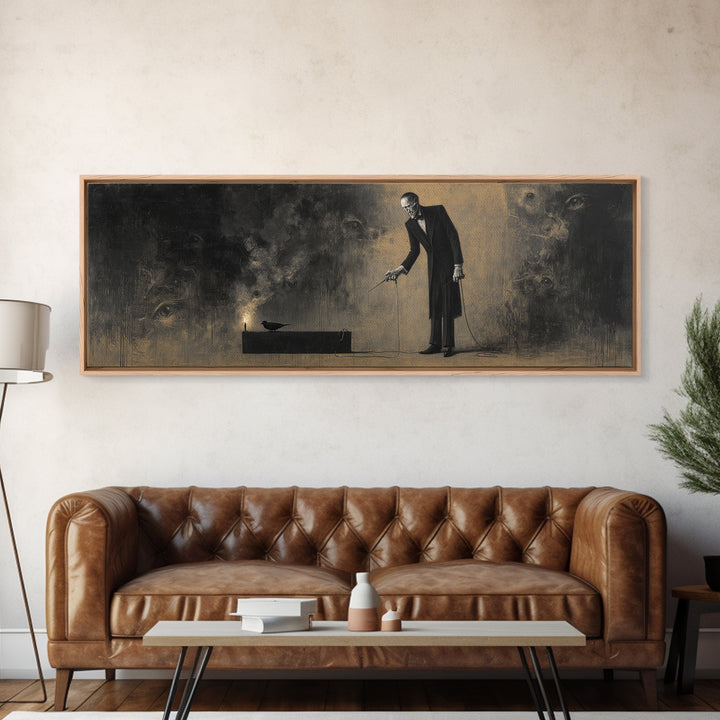 The Sinister Undertaker, Symbolist Dream Art, Extra Wide Wall Art, Macabre Wall Art, Canvas Print, Halloween Wall Art