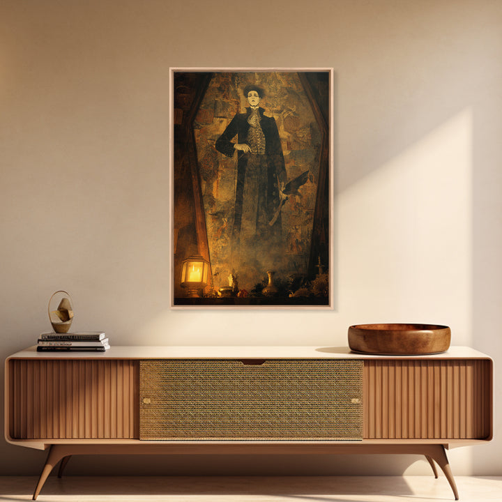 The Sinister Undertaker, Ornate Symbolist Art, Vertical Wall Art, Dark Fantasy Wall Art, Framed Canvas Print, Halloween Wall Art