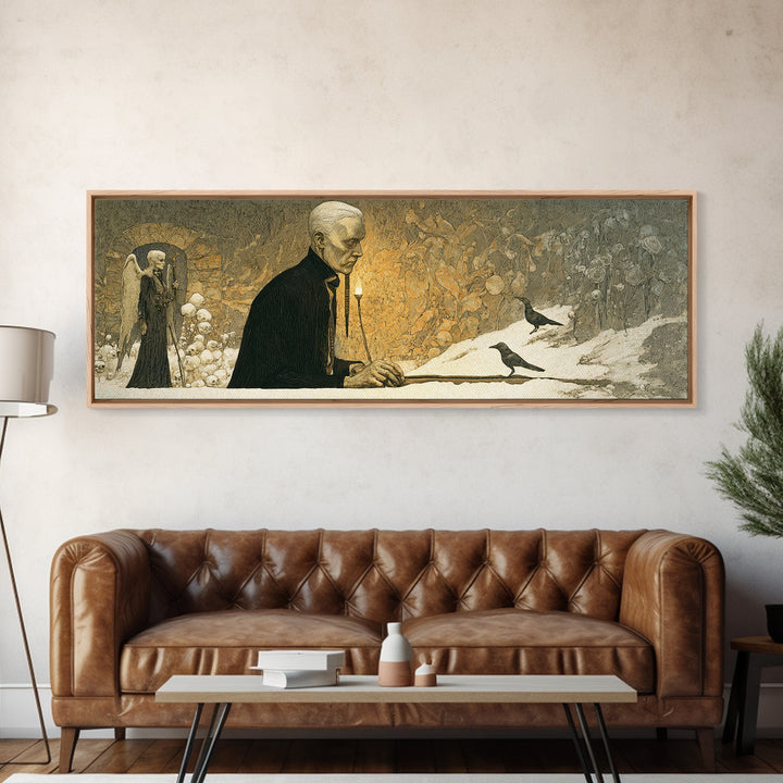 The Sinister Undertaker, Symbolist Death Art, Extra Wide Wall Art, Dark Fantasy Wall Art, Canvas Print, Halloween Wall Art