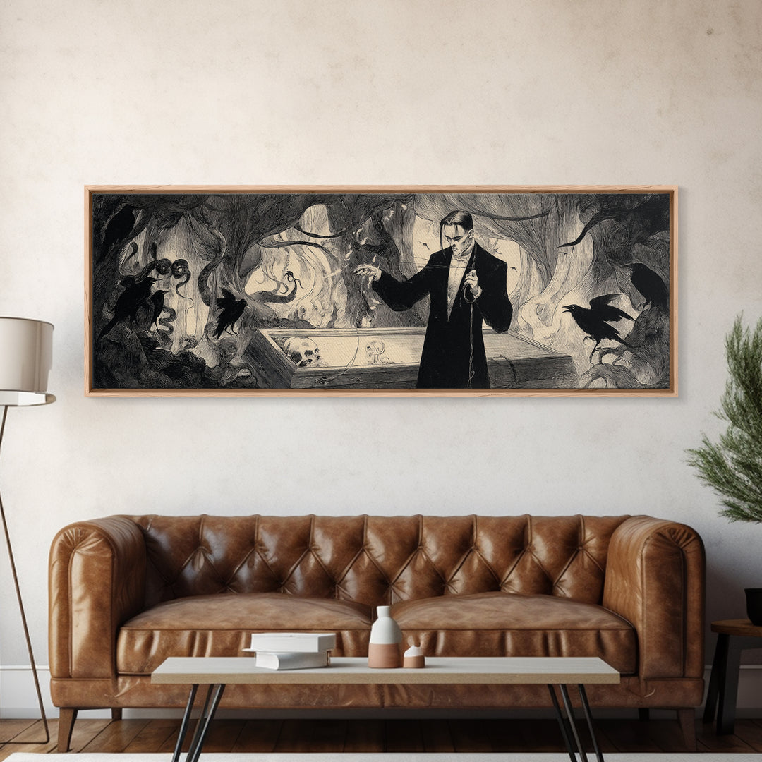 The Sinister Undertaker, Dark Symbolist Art, Extra Wide Wall Art, Dark Halloween Decor, Canvas Print, Halloween Wall Art