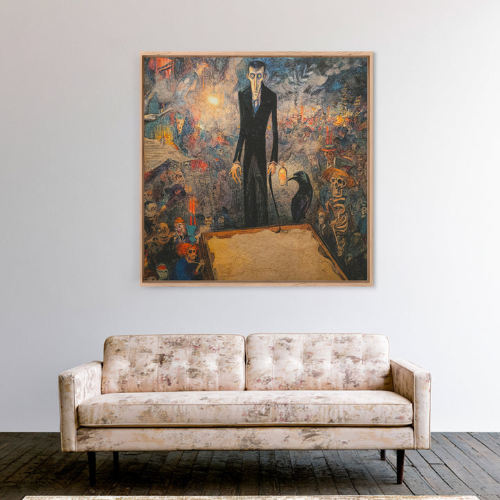 The Sinister Undertaker, Grotesque Carnival Art, Square Wall Art, Macabre Wall Art, Framed Canvas Print, Halloween Wall Art