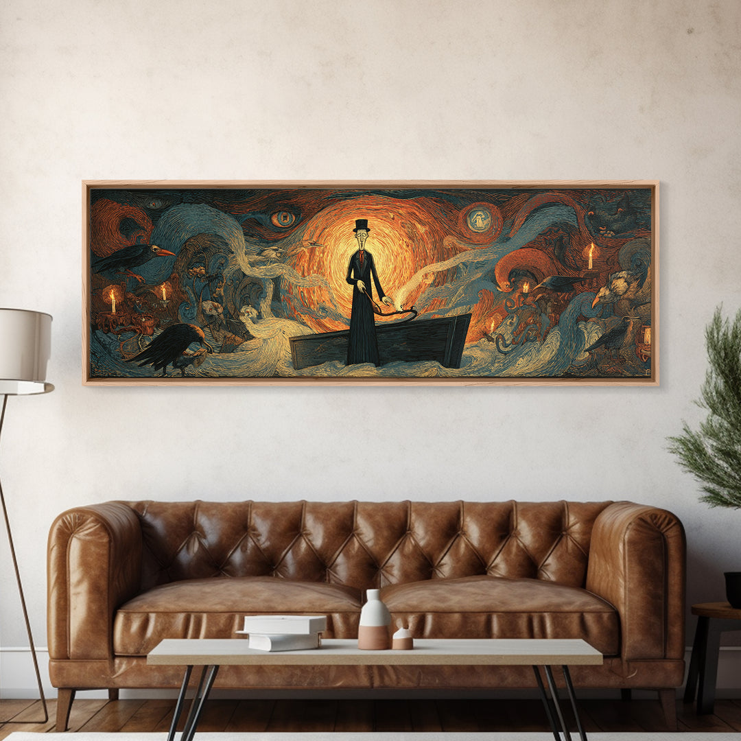 The Sinister Undertaker, Expressionist Gothic Art, Extra Wide Wall Art, Dark Fantasy Wall Art, Framed Canvas Print, Halloween Wall Art