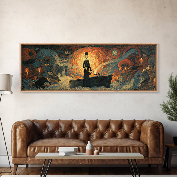 The Sinister Undertaker, Expressionist Gothic Art, Extra Wide Wall Art, Dark Fantasy Wall Art, Framed Canvas Print, Halloween Wall Art