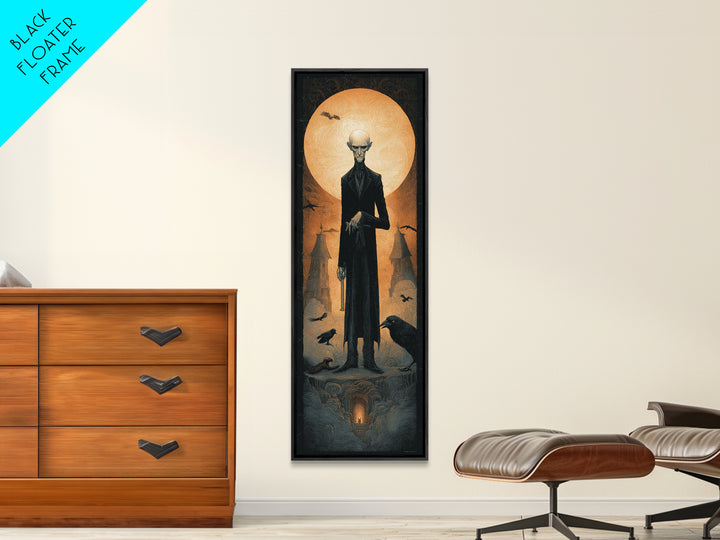The Sinister Undertaker, Surreal Apocalyptic Art, Tall Narrow Wall Art, Dark Halloween Decor, Framed Canvas Print