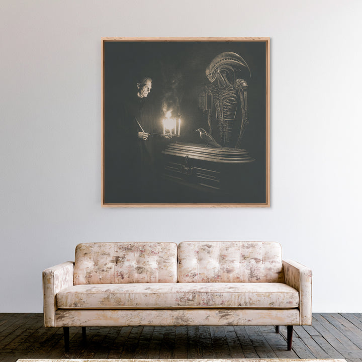 The Sinister Undertaker, Biomechanical Horror Art, Square Wall Art, Dark Fantasy Wall Art, Framed Canvas Print, Halloween Wall Art