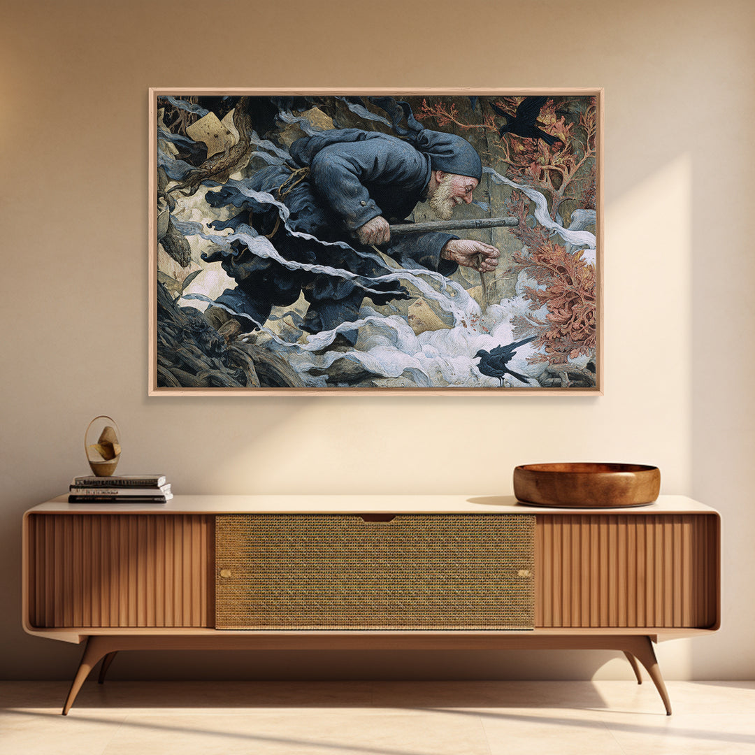 The Lantern Gravedigger, Medieval Grotesque Art, Landscape Wall Art, Gothic Horror Wall Art, Framed Canvas Print, Halloween Wall Art