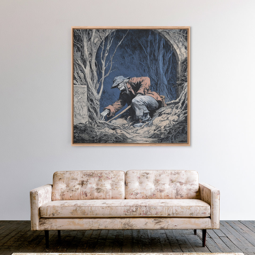 The Lantern Gravedigger, Danse Macabre Art, Square Wall Art, Gothic Horror Wall Art, Canvas Print, Halloween Wall Art