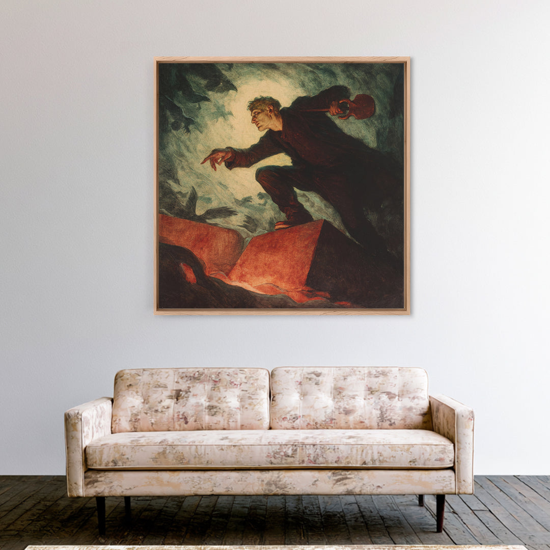 The Lantern Gravedigger, Dark Symbolist Art, Square Wall Art, Dark Halloween Decor, Canvas Print, Halloween Wall Art