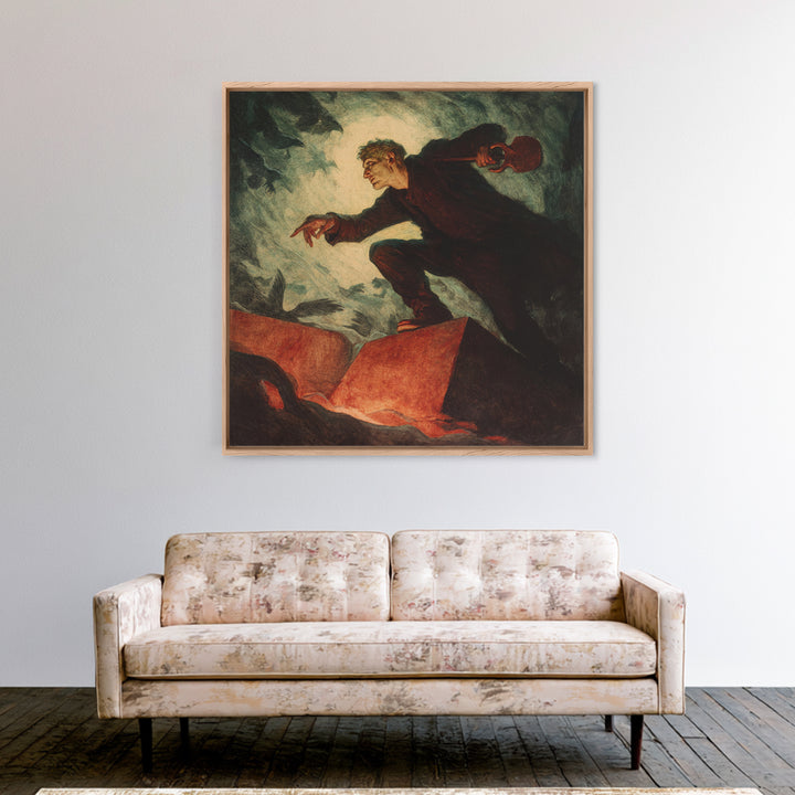 The Lantern Gravedigger, Dark Symbolist Art, Square Wall Art, Dark Halloween Decor, Canvas Print, Halloween Wall Art