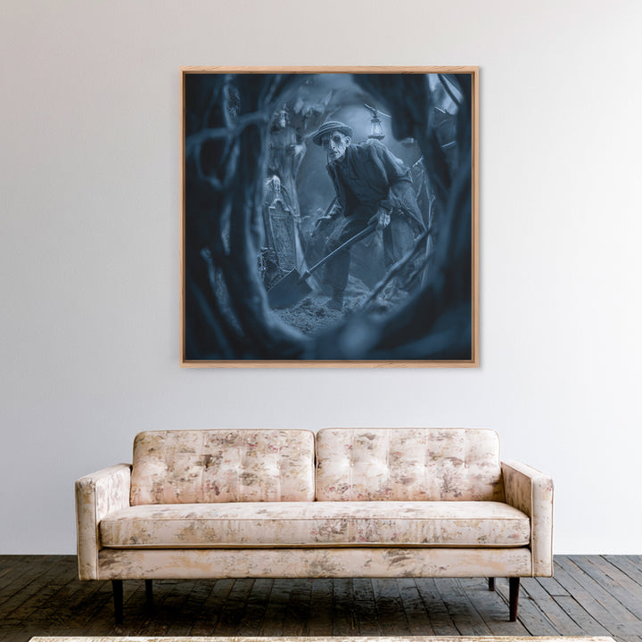 The Lantern Gravedigger, Biomechanical Horror Art, Square Wall Art, Macabre Wall Art, Canvas Print, Halloween Wall Art, Gothic Home Decor