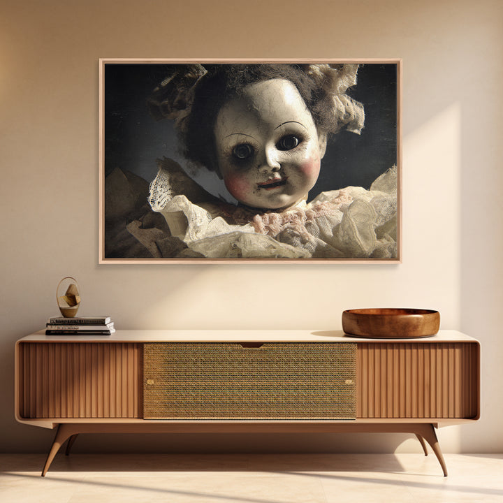 The Haunted Porcelain Doll, Dark Romantic Horror Art, Landscape Wall Art, Dark Halloween Decor, Framed Canvas Print, Halloween Wall Art