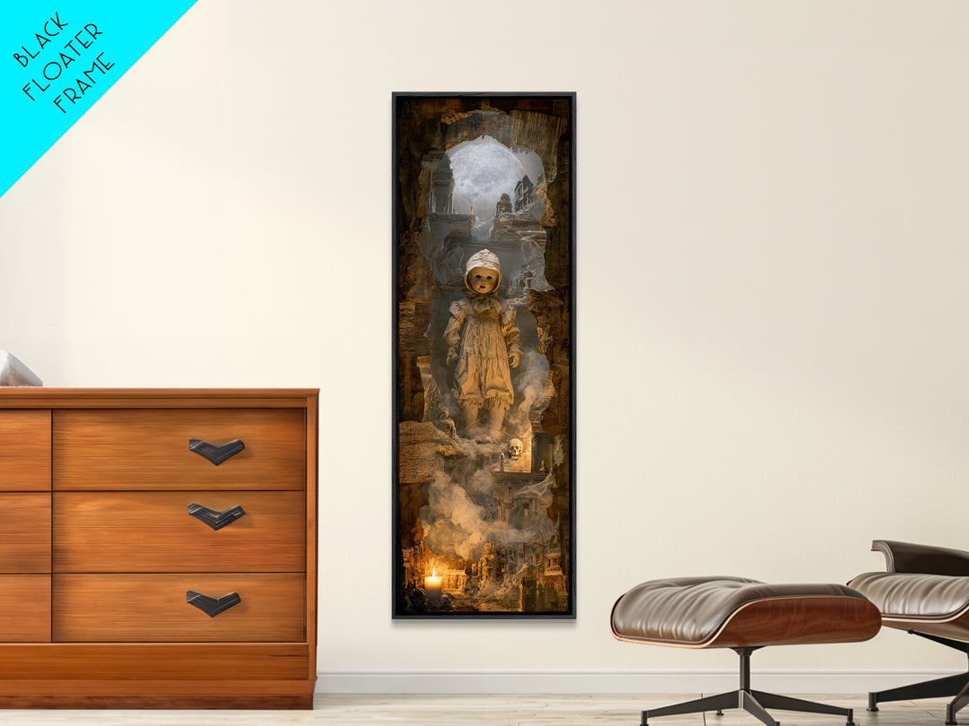The Haunted Porcelain Doll, Surreal Apocalyptic Art, Tall Narrow Wall Art, Dark Halloween Decor, Canvas Print, Halloween Wall Art