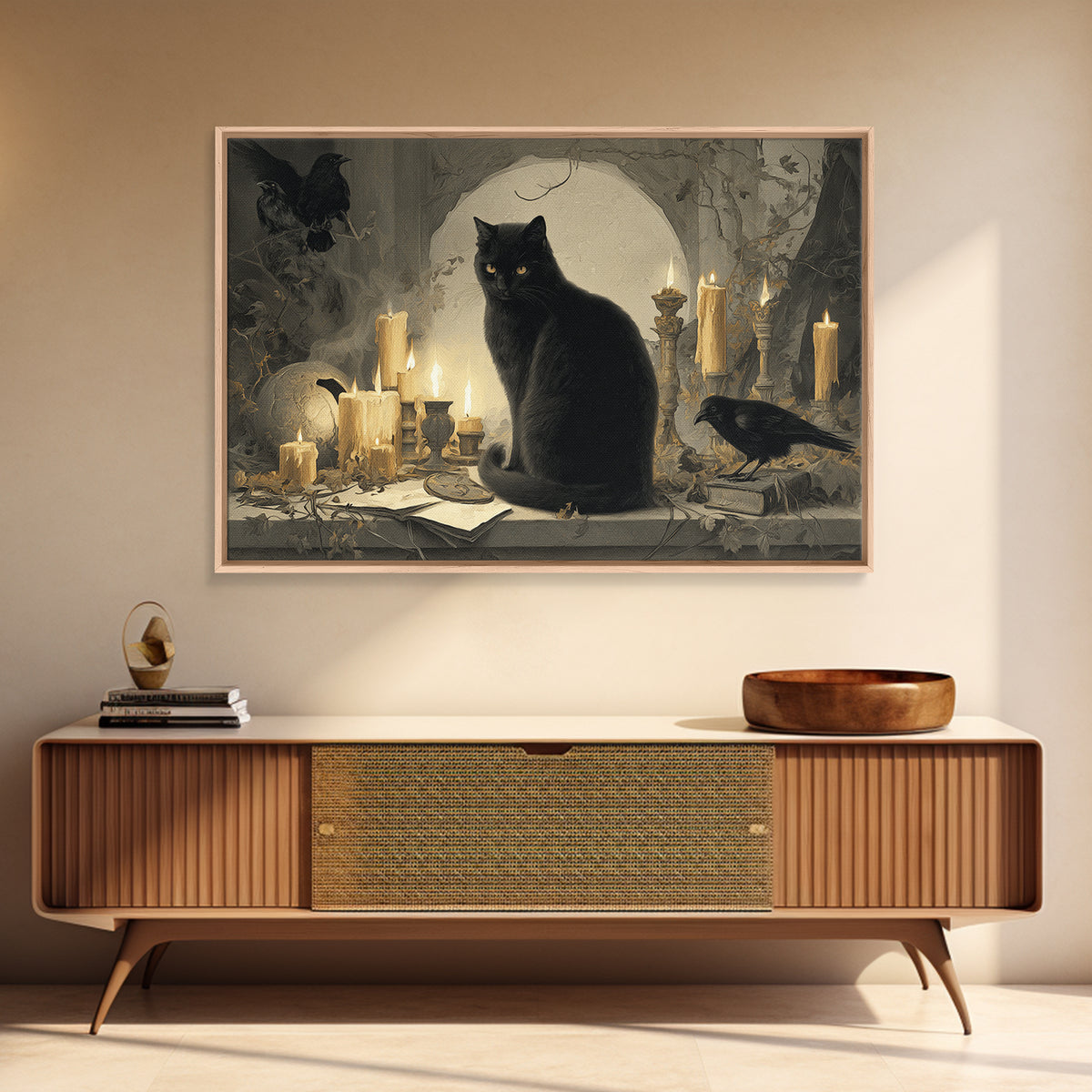 The Black Cat Familiar, Romantic Gothic Landscape, Landscape Wall Art, Dark Halloween Decor, Canvas Print, Halloween Wall Art