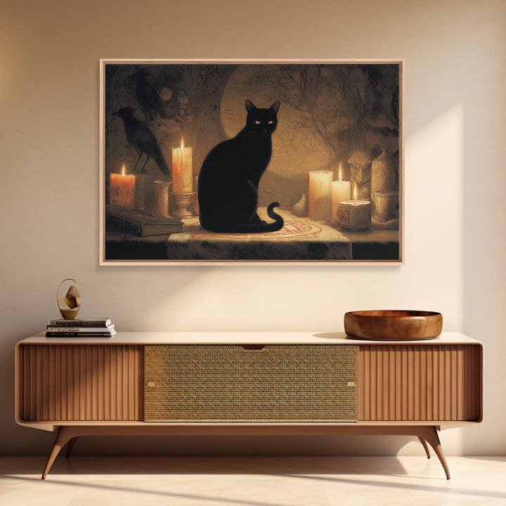 The Black Cat Familiar, Symbolist Gothic Landscape, Landscape Wall Art, Dark Fantasy Wall Art, Framed Canvas Print, Halloween Wall Art