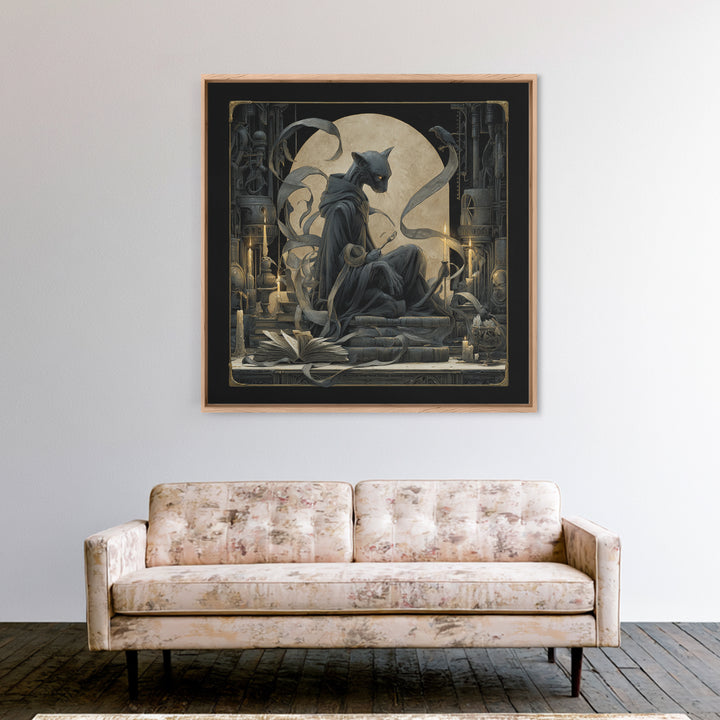 The Black Cat Familiar, Biomechanical Horror Art, Square Wall Art, Gothic Horror Wall Art, Canvas Print, Halloween Wall Art