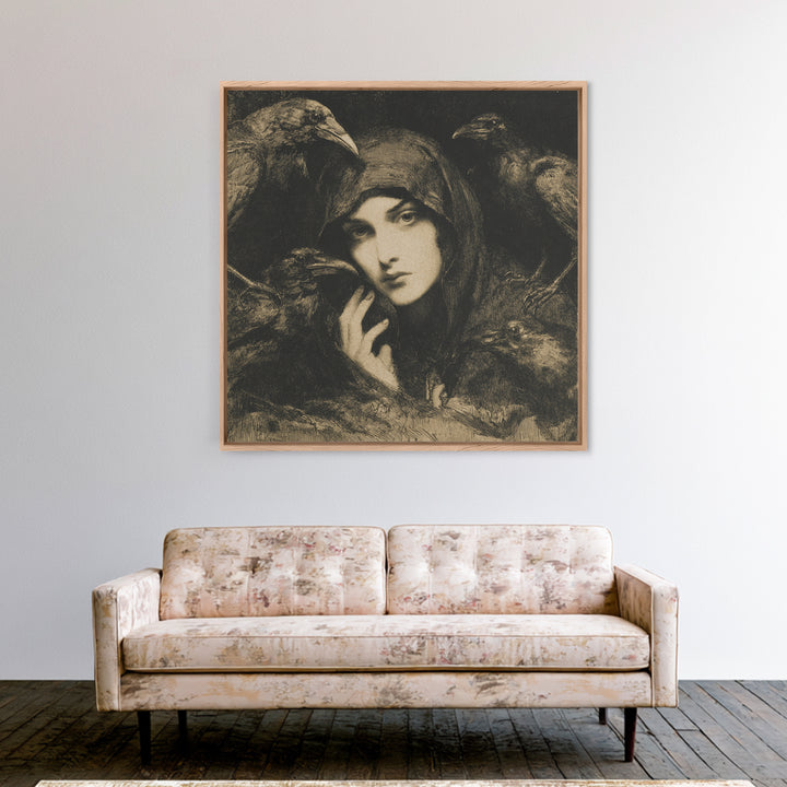 The Raven Keeper, Symbolist Dream Art, Square Wall Art, Gothic Horror Wall Art, Canvas Print, Halloween Wall Art, Seasonal Home Decor