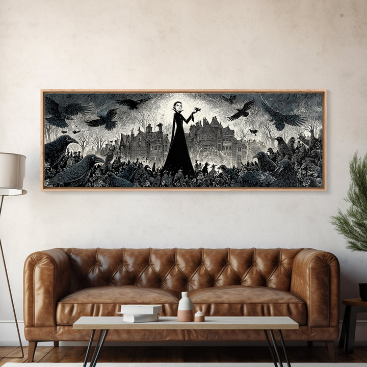 The Raven Keeper, Victorian Macabre Art, Extra Wide Wall Art, Macabre Wall Art, Framed Canvas Print, Halloween Wall Art, Halloween Decor