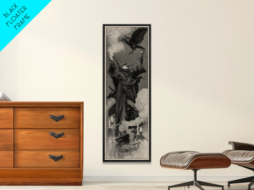 The Raven Keeper, Surreal Apocalyptic Art, Tall Narrow Wall Art, Gothic Horror Wall Art, Framed Canvas Print, Halloween Wall Art