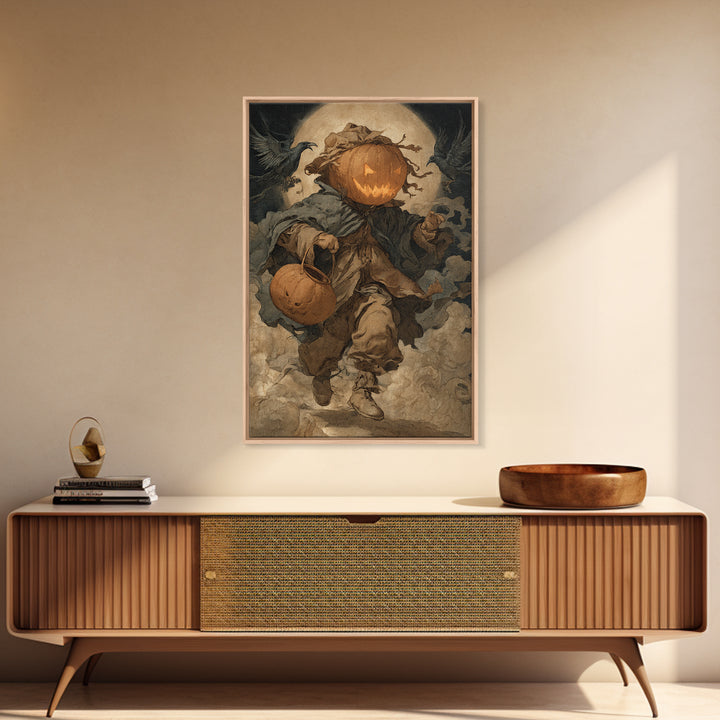 The Pumpkin-Headed Child, Dark Renaissance Art, Vertical Wall Art, Dark Fantasy Wall Art, Framed Canvas Print, Halloween Wall Art