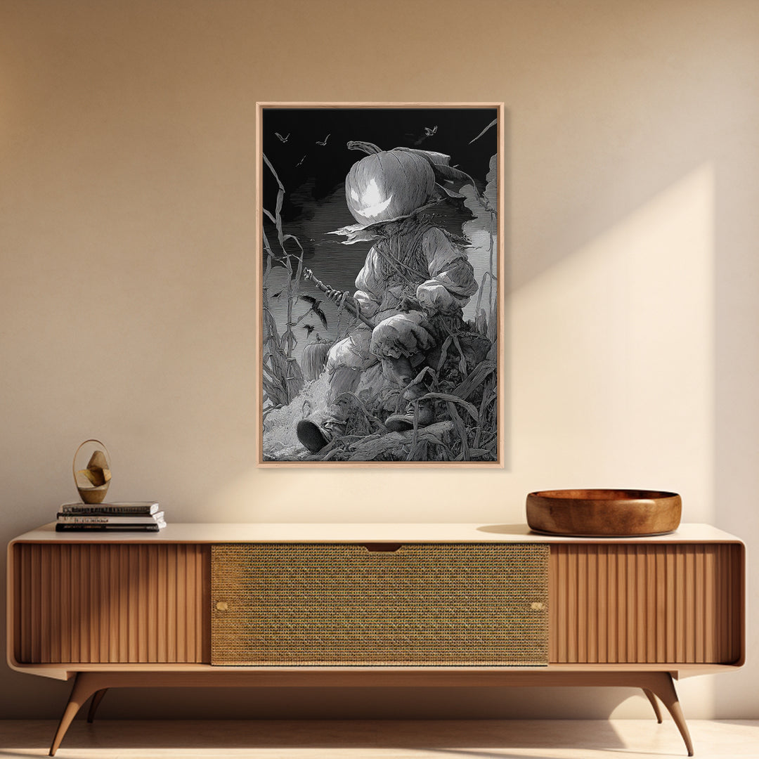 The Pumpkin-Headed Child, Renaissance Engraving Art, Vertical Wall Art, Dark Fantasy Wall Art, Canvas Print, Halloween Wall Art