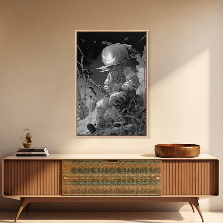 The Pumpkin-Headed Child, Renaissance Engraving Art, Vertical Wall Art, Dark Fantasy Wall Art, Canvas Print, Halloween Wall Art