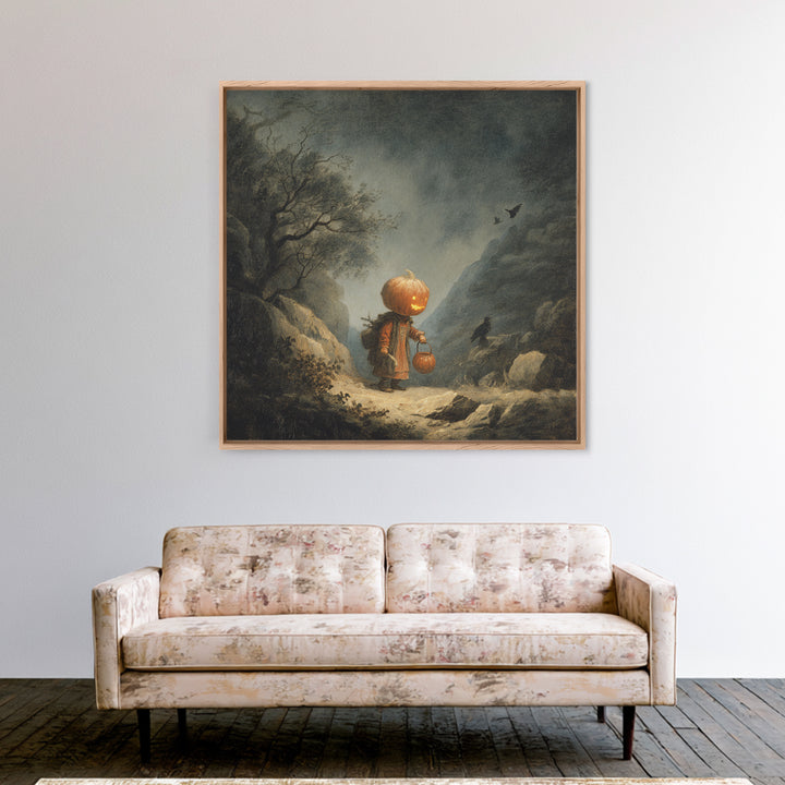 The Pumpkin-Headed Child, Baroque Witchcraft Art, Square Wall Art, Macabre Wall Art, Framed Canvas Print, Halloween Wall Art