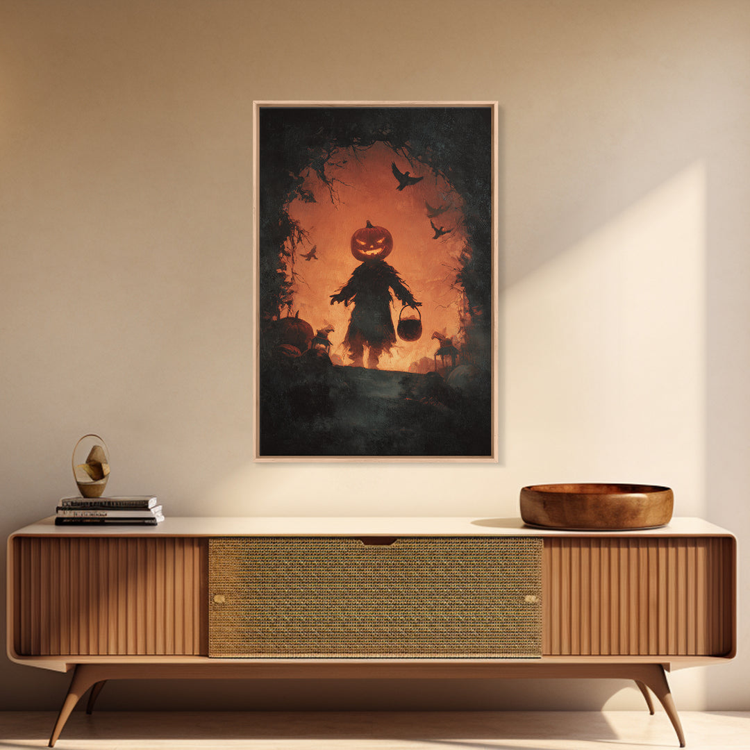 The Pumpkin-Headed Child, Dark Romantic Horror Art, Vertical Wall Art, Macabre Wall Art, Canvas Print, Halloween Wall Art