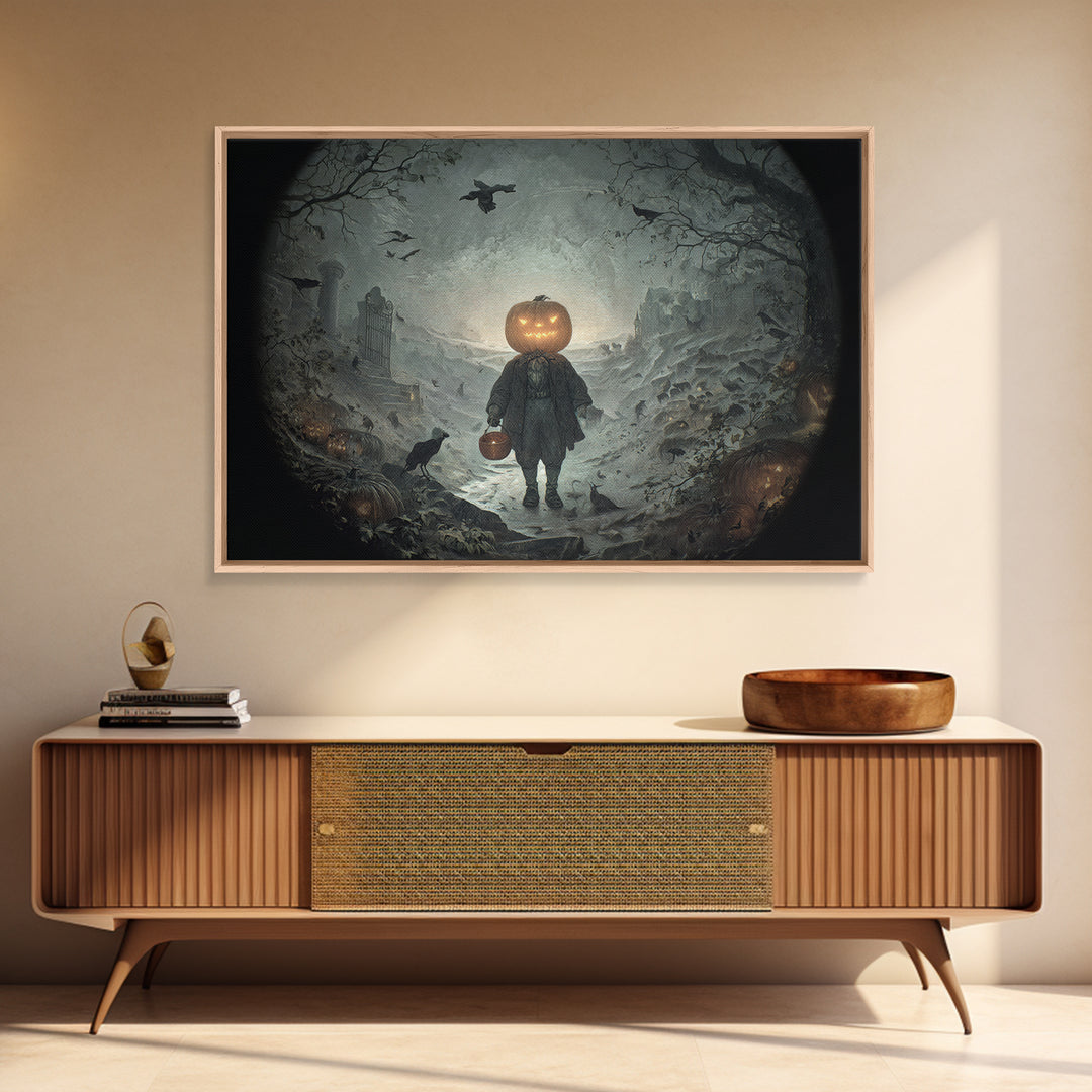 The Pumpkin-Headed Child, Romantic Gothic Landscape, Landscape Wall Art, Gothic Horror Wall Art, Canvas Print, Halloween Wall Art