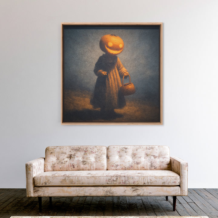 The Pumpkin-Headed Child, Dark Symbolist Art, Square Wall Art, Gothic Horror Wall Art, Canvas Print, Halloween Wall Art